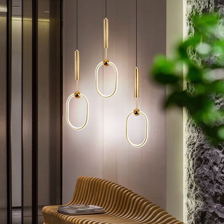 Wrought Iron Gold LED Pendant Light in Modern Luxury Style Acrylic Linear Hanging Lamp for Bedroom
