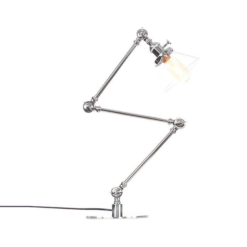 Table conique de style industriel clair Ambre / verre transparent et métal 1 lampe de table de chambre à coucher légère avec bras réglable en noir / laiton