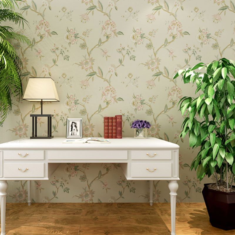 Flower and Bird Wall Decor in Soft Yellow Non-Woven Fabric Wallpaper for Home, 31' x 20.5"