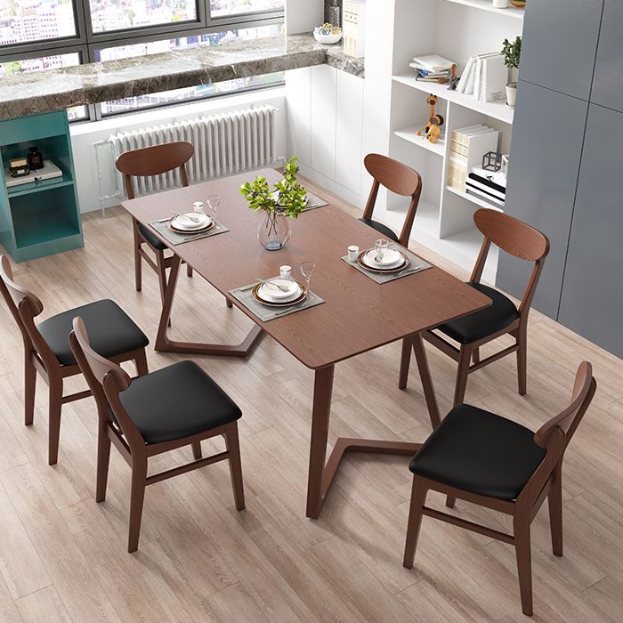 Industriële rechthoek eettafel As vaste houten tafel met dubbele voetstukbasis
