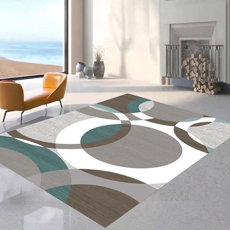 Red Modern Area Rug Polyester Ring Rug Non-Slip Backing Rug for Living Room