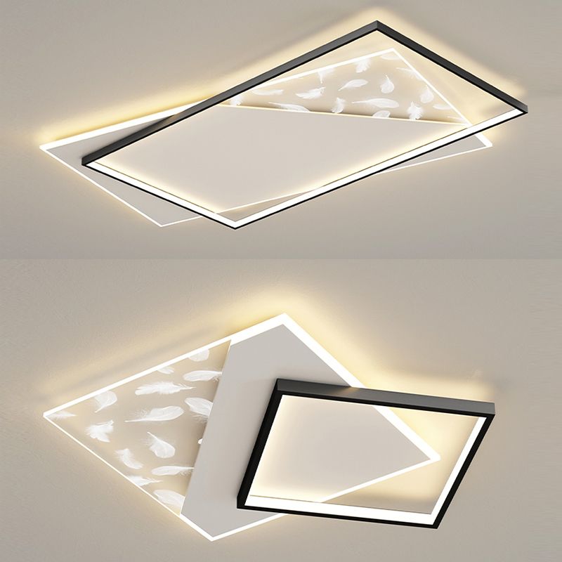 Modern Concise Geometric LED Semi Flush Mount Feather Acrylic Ceiling Light in Black