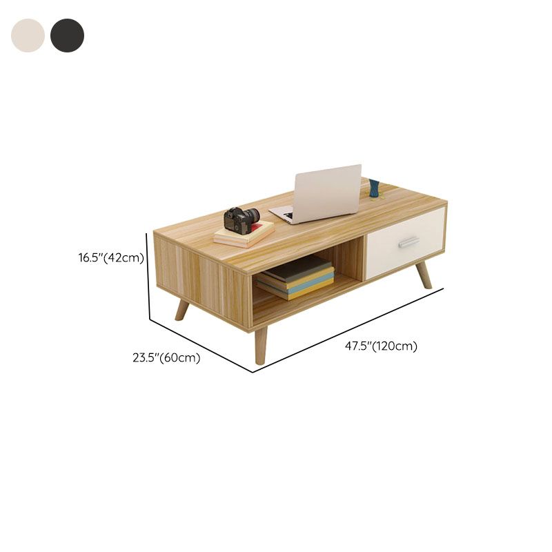 16.53" Tall Rectangle Coffee Table Wooden 4 Legs Cocktail Table with Storage