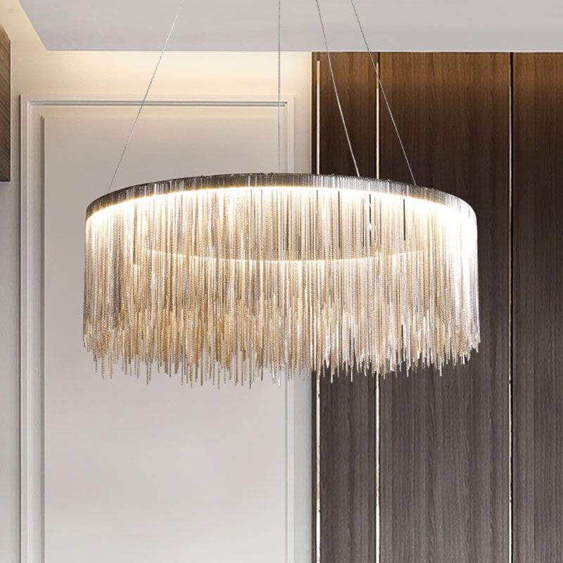 Fringed Round Living Room Ceiling Lighting Metal Post-Modern Hanging Pendant Light