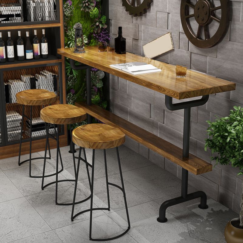 Industrial Wood Bar Table Trestle Base Dining Table for Kitchen Living Room