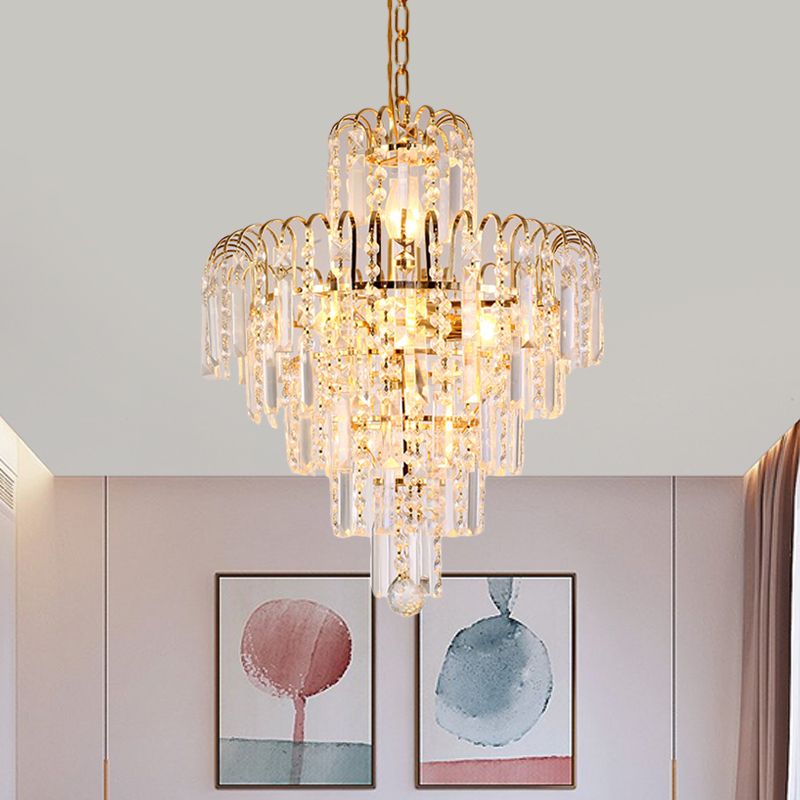 Modern Tiered Crystal Hanging Light Fixture 4/6/11 Lights Ceiling Light for Dining Room in Gold, 16"/18"/23.5" wide