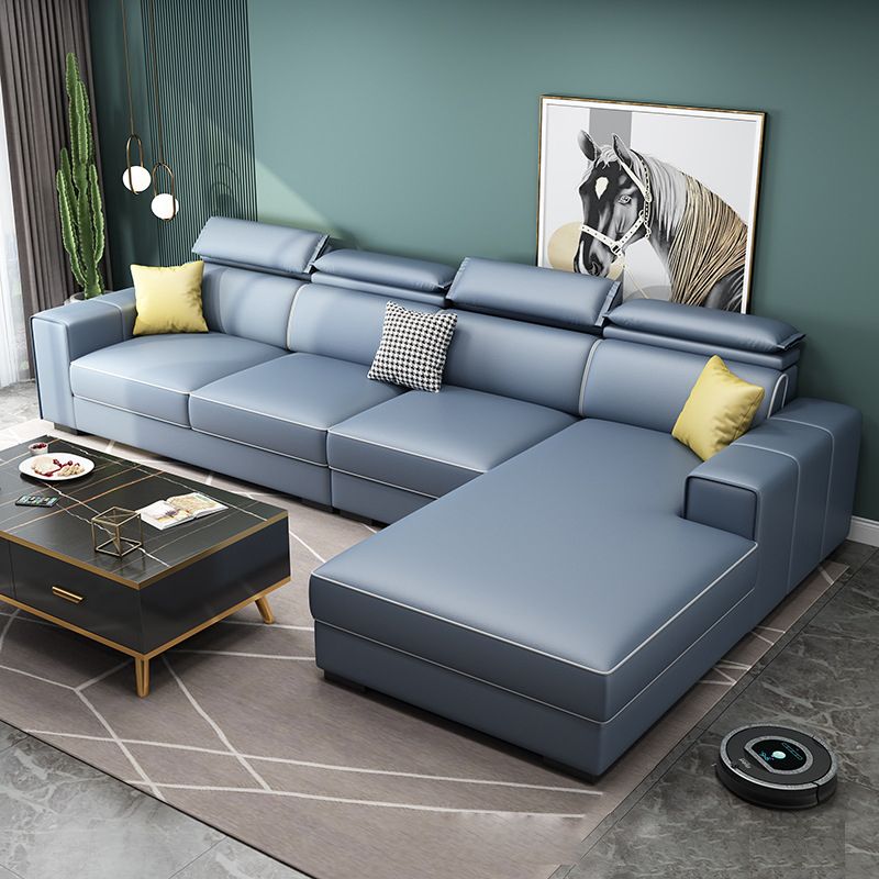 Adjustable Head Pillow Sectional with Square Arm,Faux Leather 4-Seater Sectional
