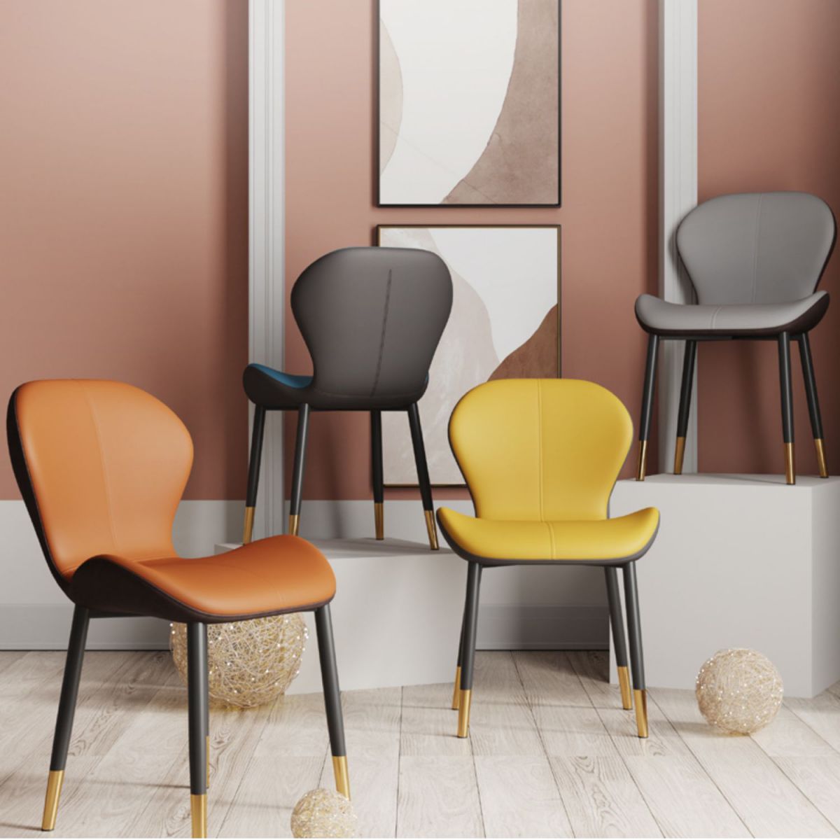 Indoor Modern Upholstered Dining Chair Matte Finish Solid Back Side Chair