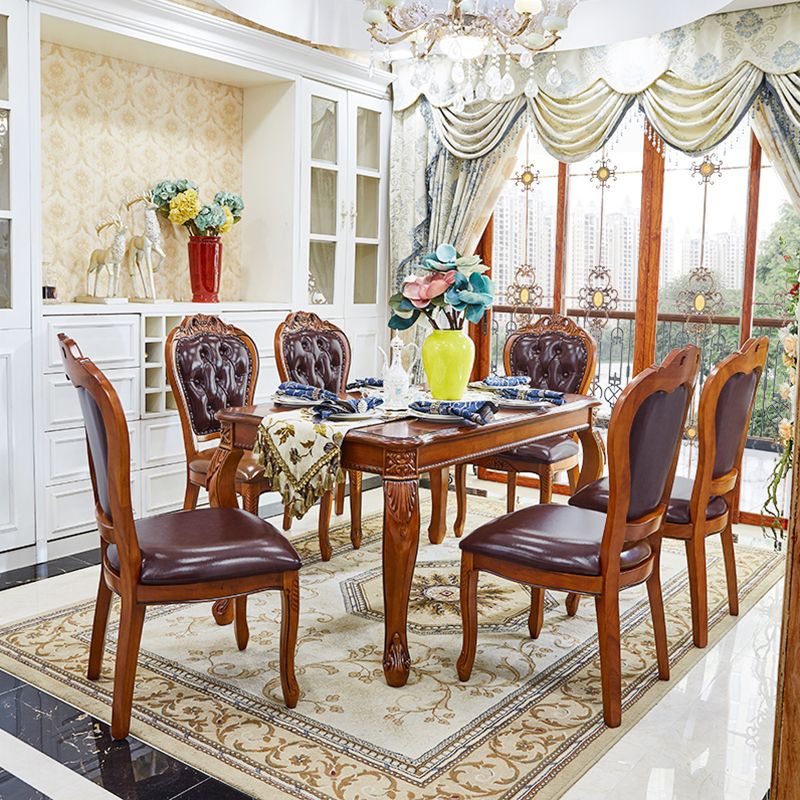 Table à manger moderne de forme rectangulaire Tableau brun à tons bruns avec 4 jambes