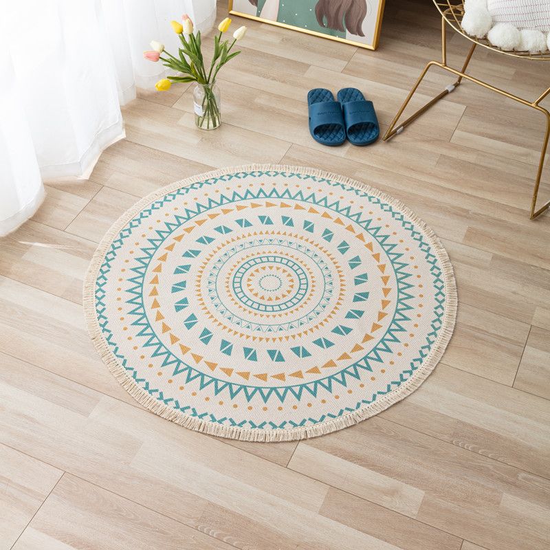 Bohemian Area Rug Americana Pattern Modern Carpet Fringe Design Cotton Blend Rug for Living Room