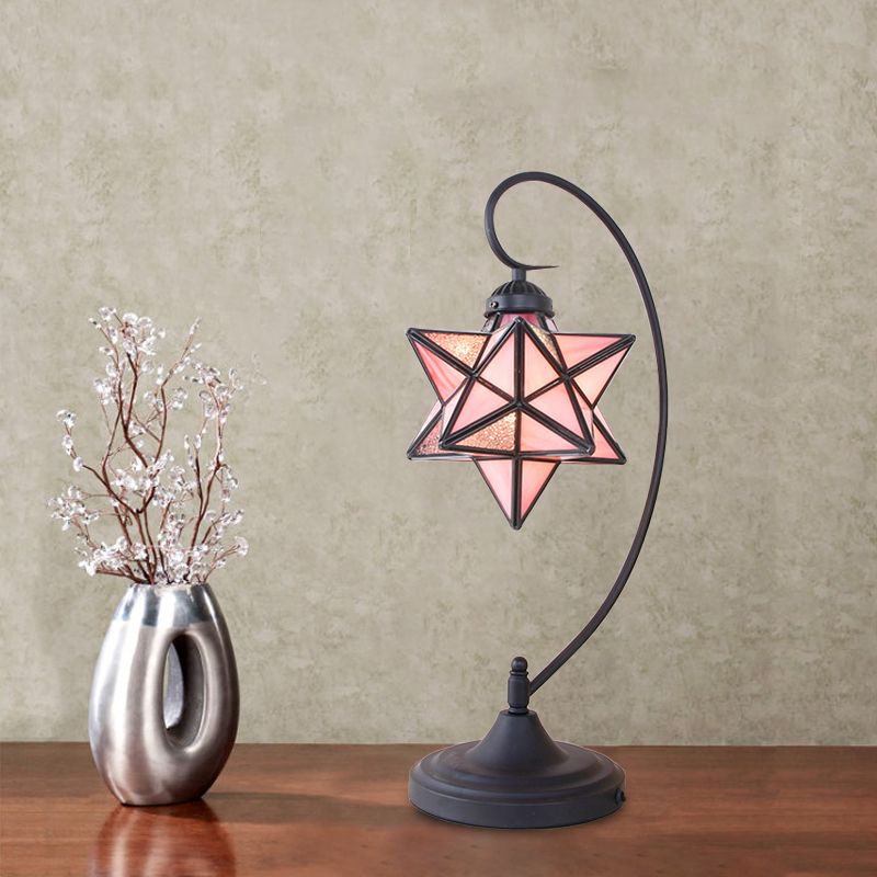Black Pentagram Nightstand Light Baroque 1 Head Pink/Yellow/Dark Blue Glass Night Table Lamp for Bedside