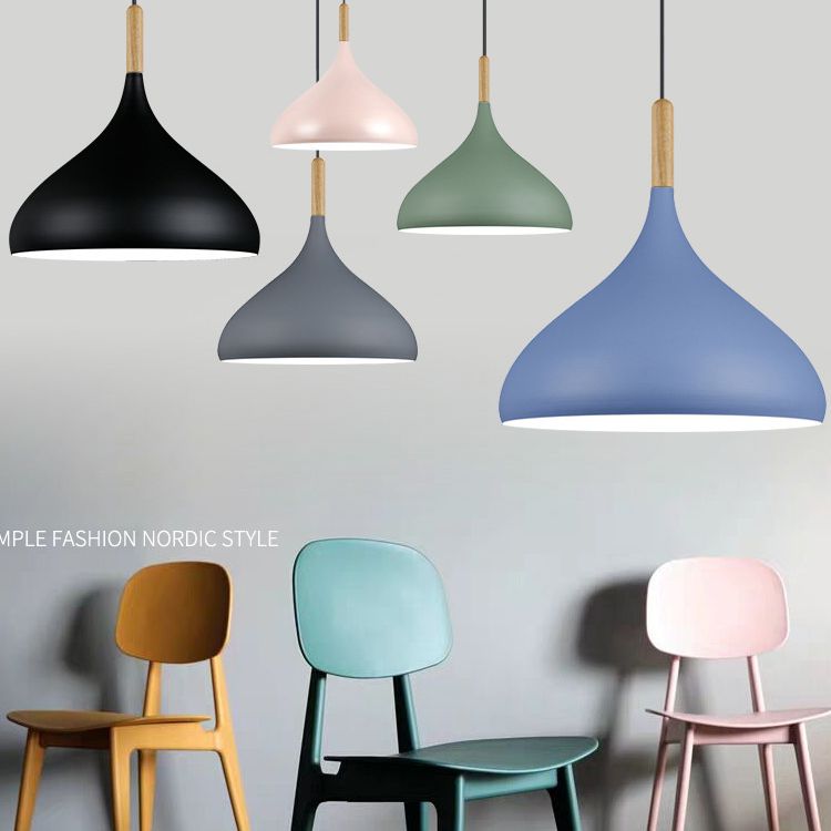 Nordic Style Macaroon Hanging Light Metal Teardrop Shade Single Bulb Pendant Lamp with 39.3" Adjustable Suspension Wire