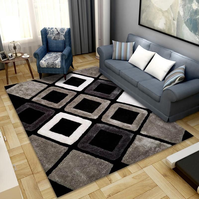 Modern Geometric Printed Rug Polyester Carpet Non-Slip Backing Indoor Carpet for Home Decoration