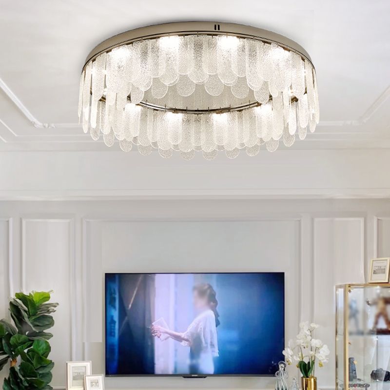 Round Shape Ceiling Lamp Modern Stainless Steel Flush Mount with Glass Lampshade for Room