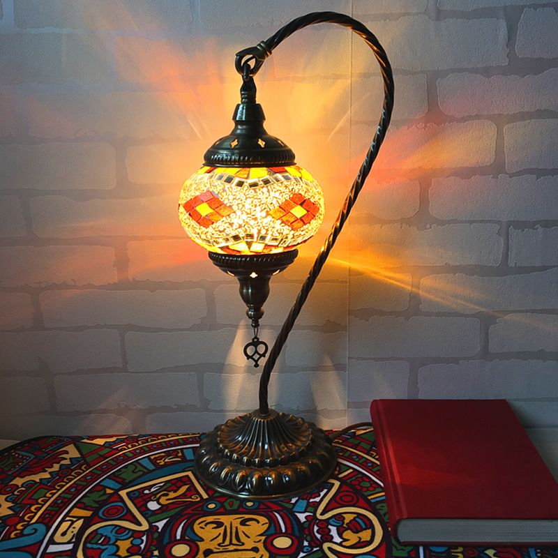 Mesa de dormitorio de brazo curvo Luz de arte retro de vidrio retro bulbo individual blanco/amarillo/naranja lámpara de noche