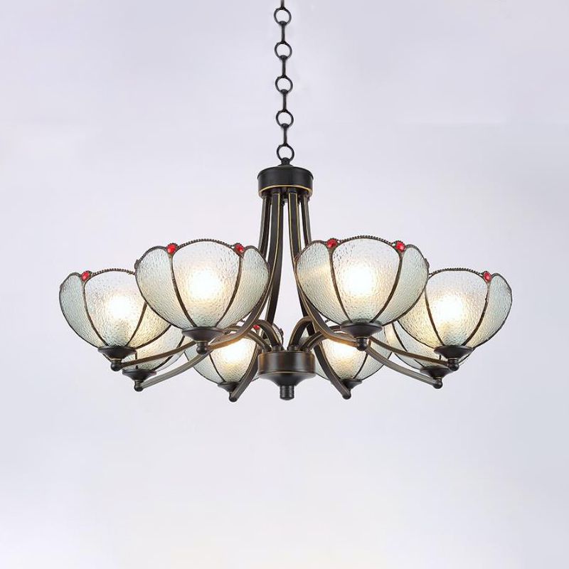 Luce lampadario di fiori Luce 3/6/8 Luci in vetro Glassato Funzione illuminazione a sospensione Tiffany in giallo/rosso