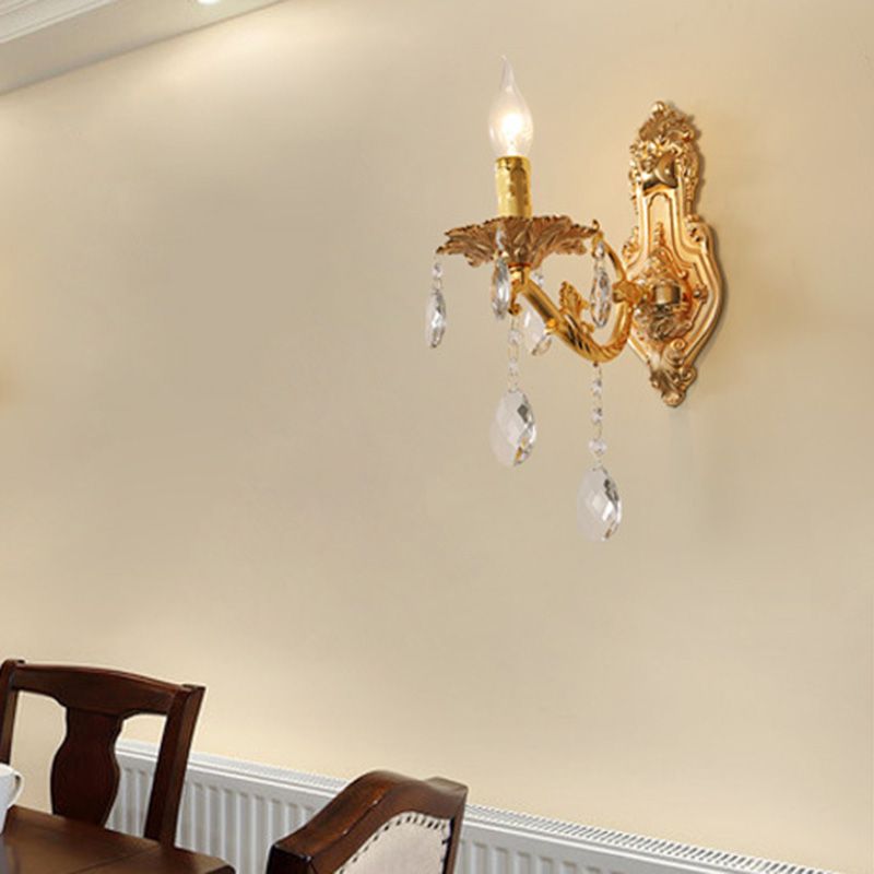 Gold Candelabra Wall Light Sconce Modernisme 1/2 lumières Lights Metal Sconce Light avec Crystal Drop