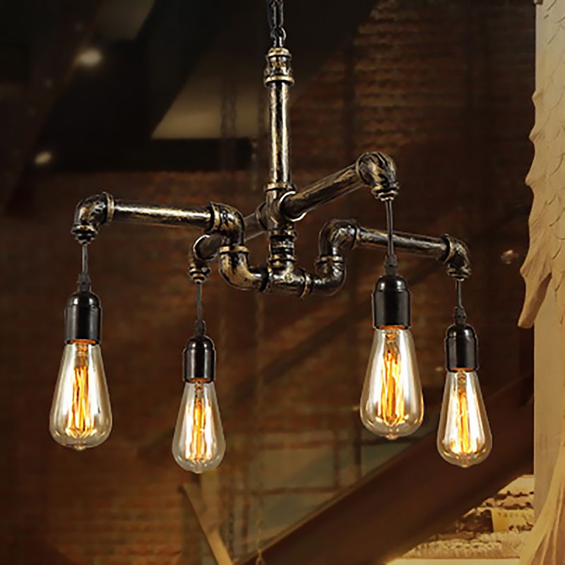 Bronze Exposed Bulb Chandelier Lamp Industrial Metal and Glass 4/6 Light Living Room Hanging Light