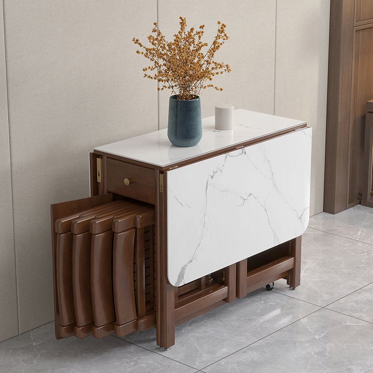 Modern Style Stone Drop-Leaf Dining Table, 51.2" x 35.4" x 29.5"