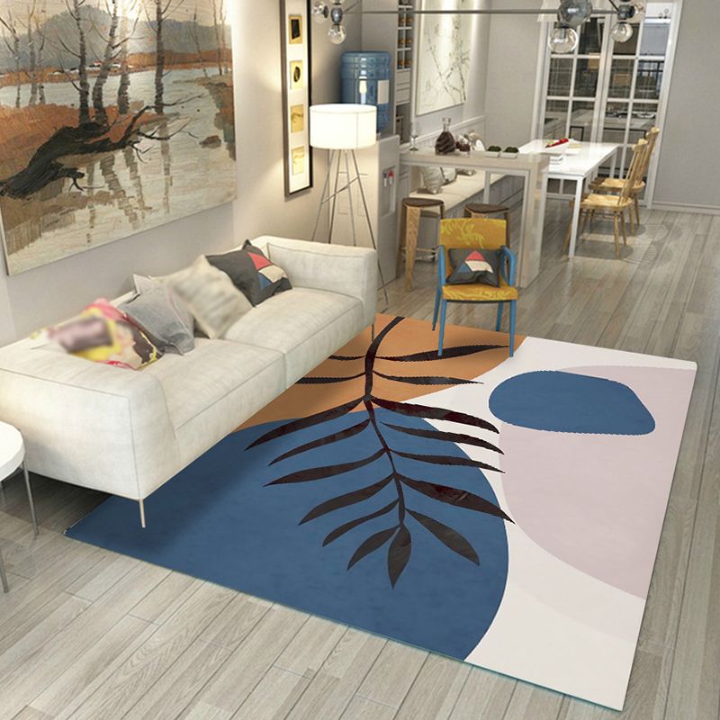 Navy Modern Indoor Rug Polyester Color Block Area Rug Washable Rug for Living Room