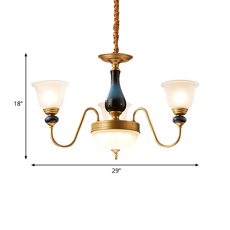 3/5/6 Lights Floral Shade Pendant Chandelier Countryside Style Brass Cream Glass Suspension Lamp
