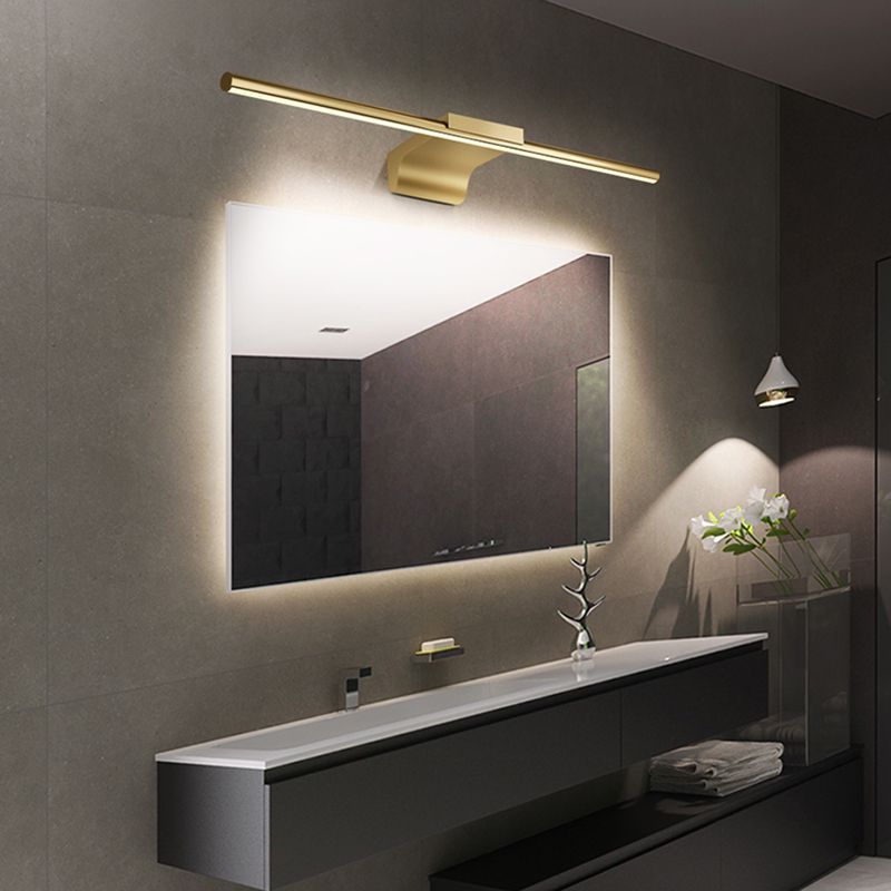 1-Light Linear Shade Wall Sconce Post-Modern Style Mirror Wall Lighting in Brass