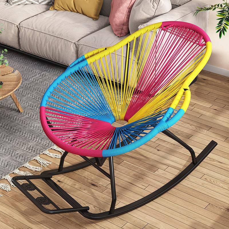 Modern Spindle Rocking Chair Woven Rope Metal Frame Rocker Chair for Home