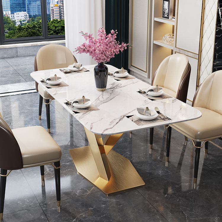 Sintered Stone Top Esstisch Rechtecktisch mit goldenem Metallpodest