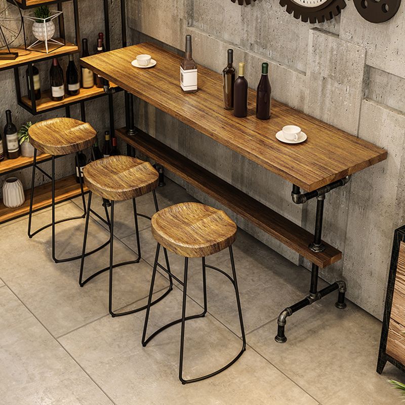 Industrial Rectangle Solid Wood Bar Table Set 1/4/7 Pieces Counter Table with High Stools