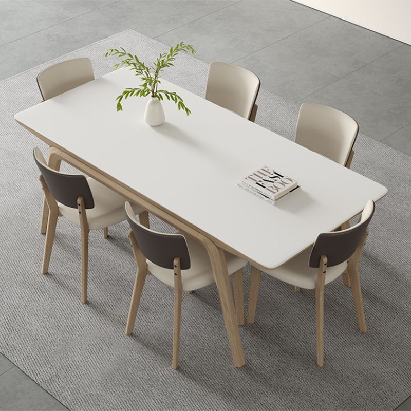 White Stone Top Rectangle Contemporary Dining Table with 4 Foot