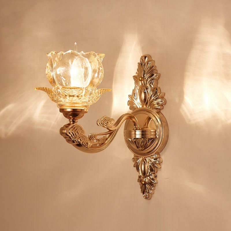 Lámpara de montaje de pared del brazo del brazo del oro del oro Simple Light Metallic Wall Light con acento de cristal