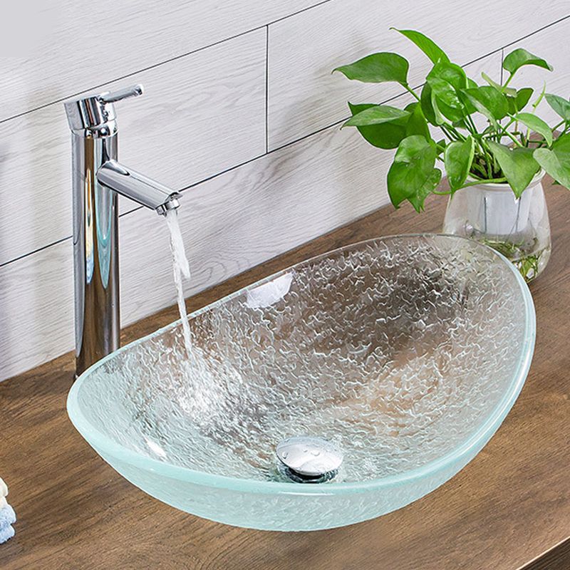 Contemporary Vessel Oval Glass with Pop-Up Drain Vessel Lavatory Sink