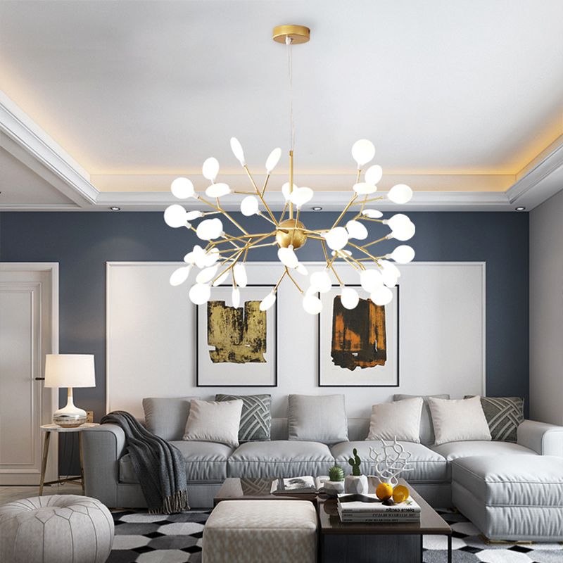 Leaf Chandelier Contemporary Acrylic LED Gold Ceiling Suspension Lamp for Living Room