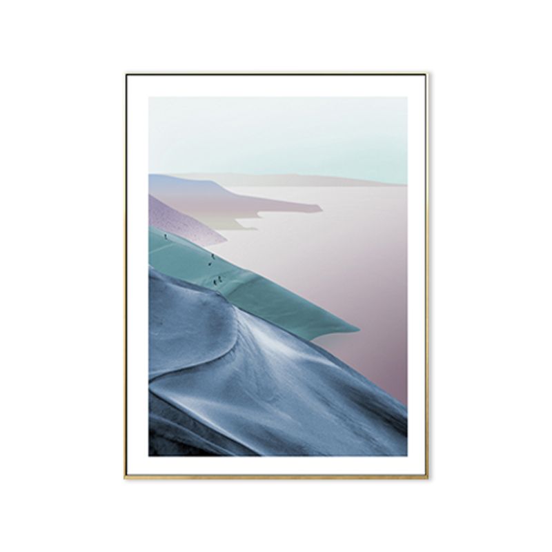 Mountain and River Scenery Canvas Modern Textured Wall art Print in Light Color for Home