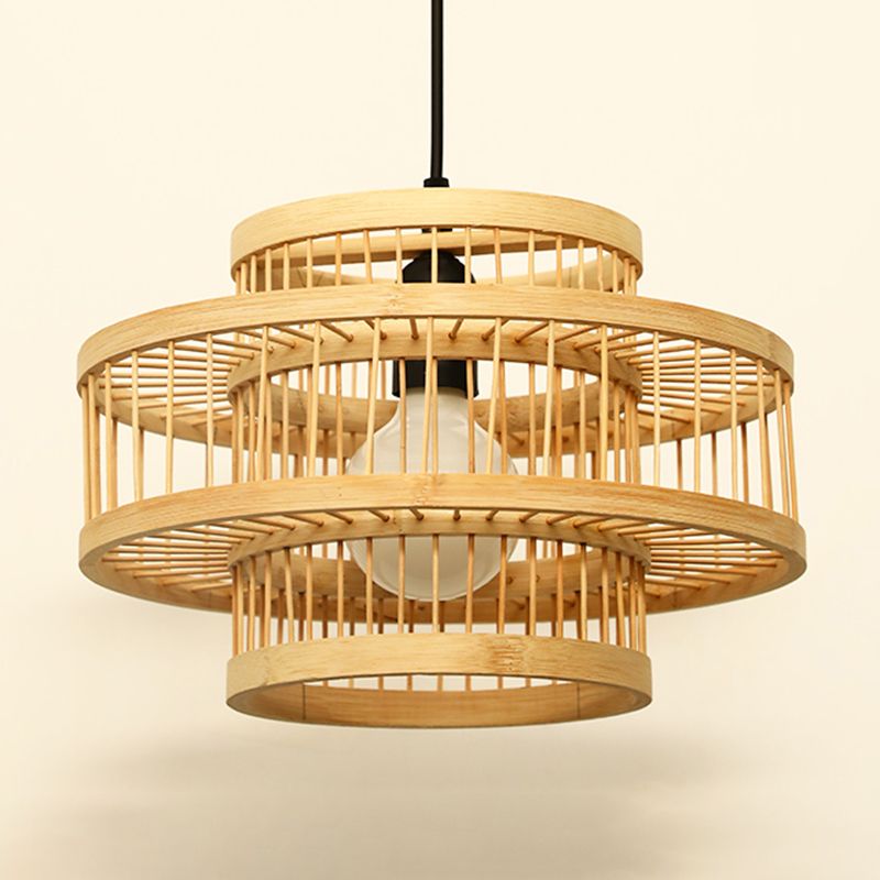 1 Light Bamboo Pendant Light Nordic Modern Style Living Room Hanging Lamp Fixture