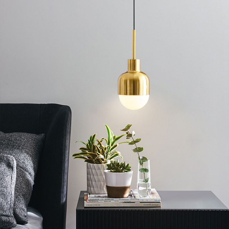Minimalist Shaded Ceiling Pendant Light Metal Bedroom Hanging Light Fixture in Brass