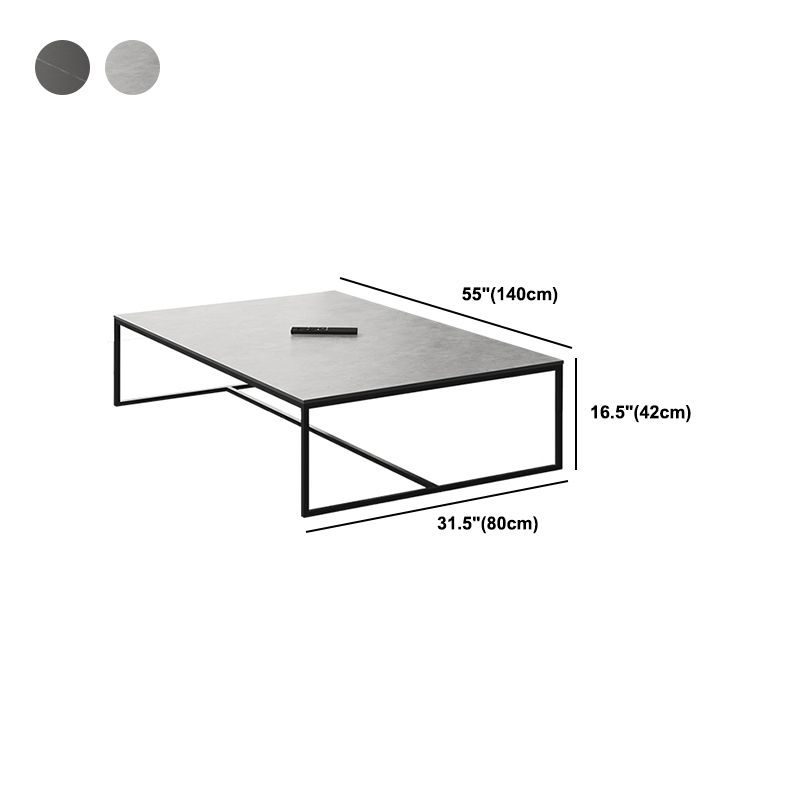 Glam 16.5" H Rectangle Slate Coffee Table Iron Trestle Cocktail Table