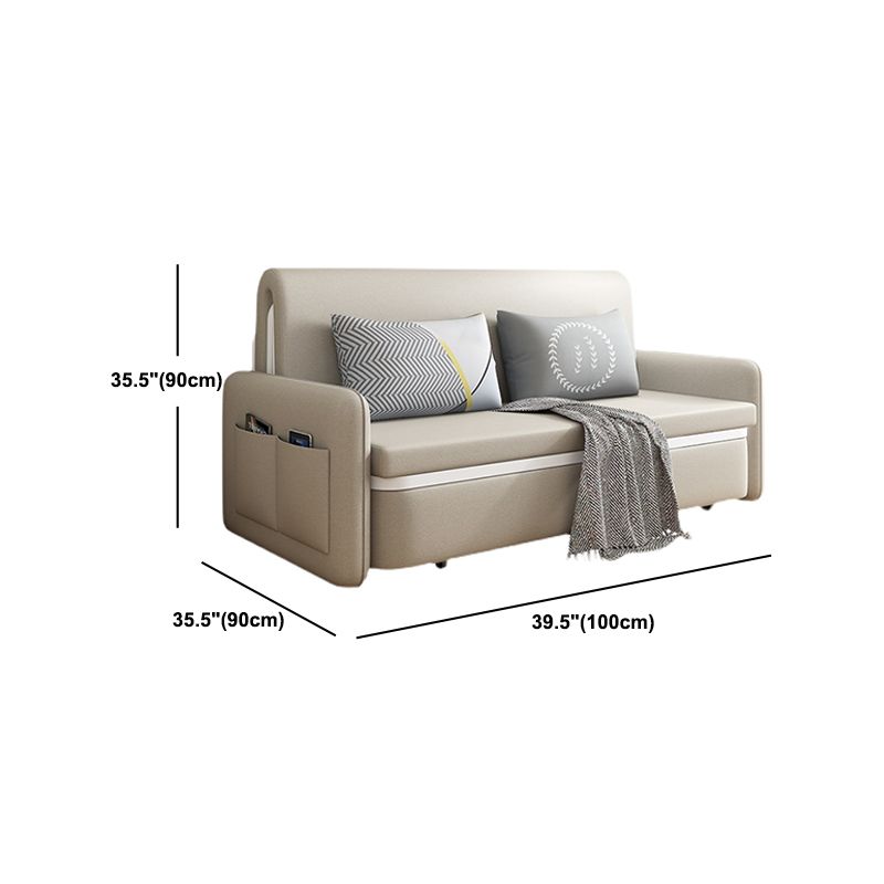 Modern Beige Color Sofa Bed Faux Leather Convertible Sofa with Pocket Storage