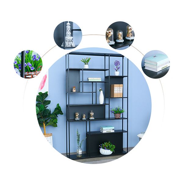 Gold and Black Floor Book Shelf Open Shelf Bookcase with Shelves