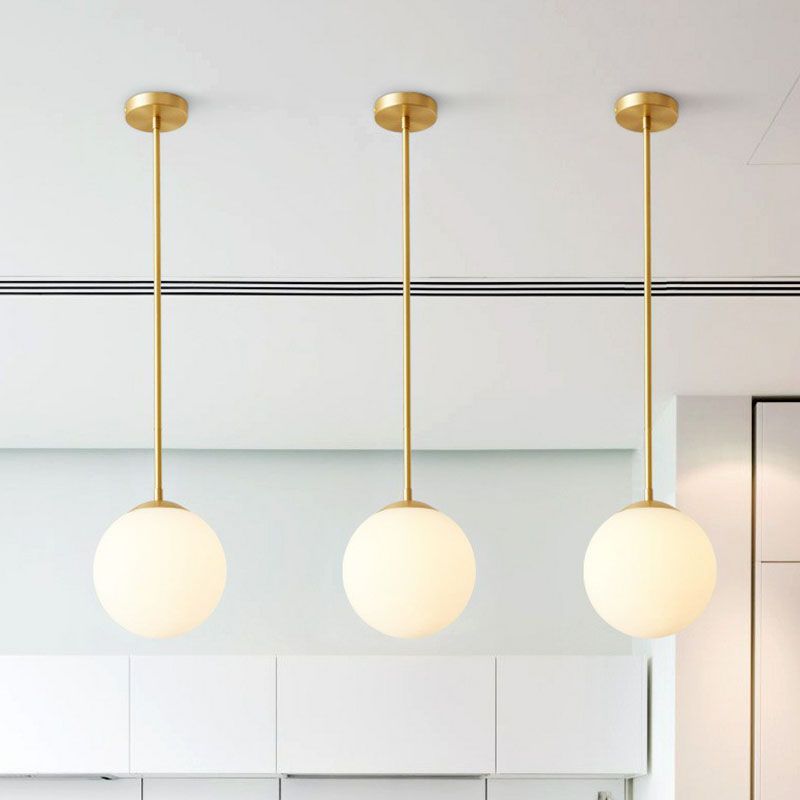 Globe Kitchen Pendant Lighting Cream Glass 1-Light Simplicity Hanging Light in Gold