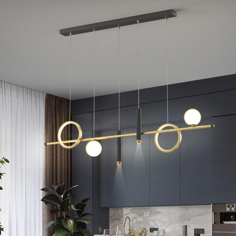 Geometric Lines Aluminum LED Island Light Post-modern Style Long Strip Lighting Fixture for Dining Room