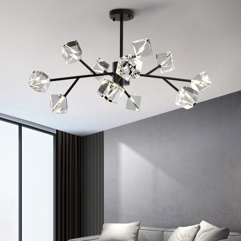 Contemporary Sputnik Chandelier Lighting Beveled Crystal Ceiling Chandelier in Black