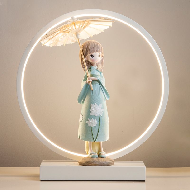 1 Light Circle Nightstand Lamp Modernism Metal Nightstand Lamps in White