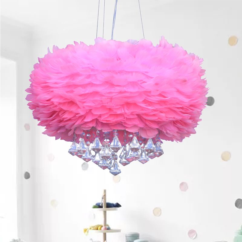 Moderne ronde hanglamp veer 1 bol roze hangend plafondlicht met kristallen druppel