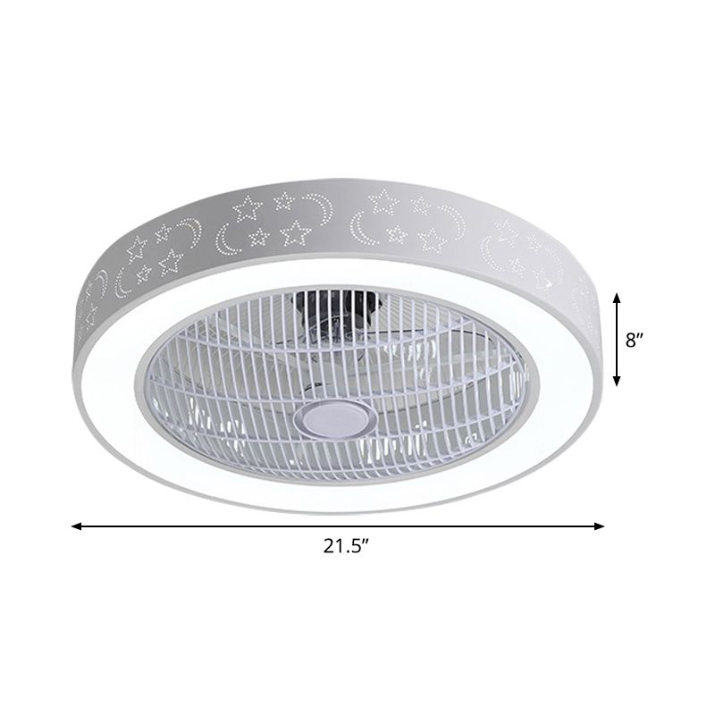 LED Hanging Fan Lamp Kids Living Room 3 Blades Semi Flush Mounted Light with Round/Moon/Square Acrylic Shade in White, 21.5' Wide