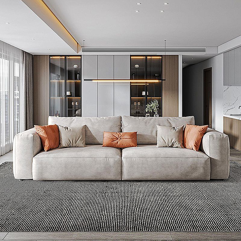 Modern Faux Leather Living Room Sectional Cream Square Arm Cushion Back Sofa