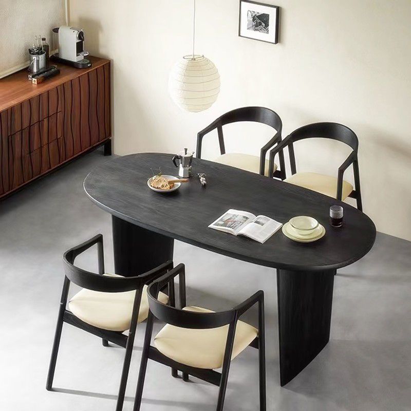 Dining Room Dinner Table Double Pedestal Wood Dining Table in Black