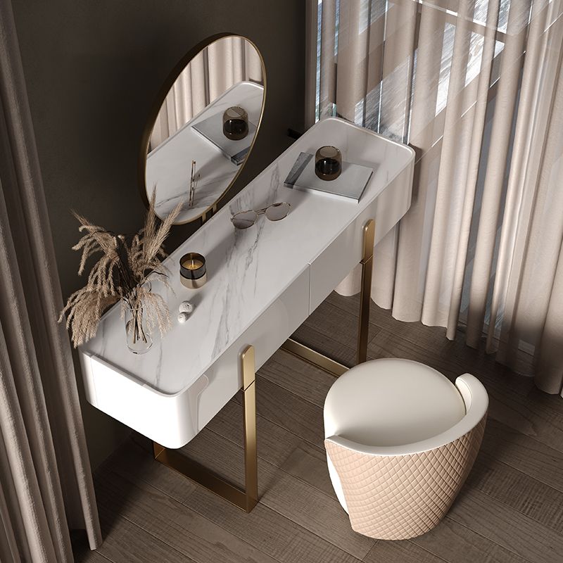 2-Drawer Vanity Makeup Table Set Glam Slate Top Dressing Table