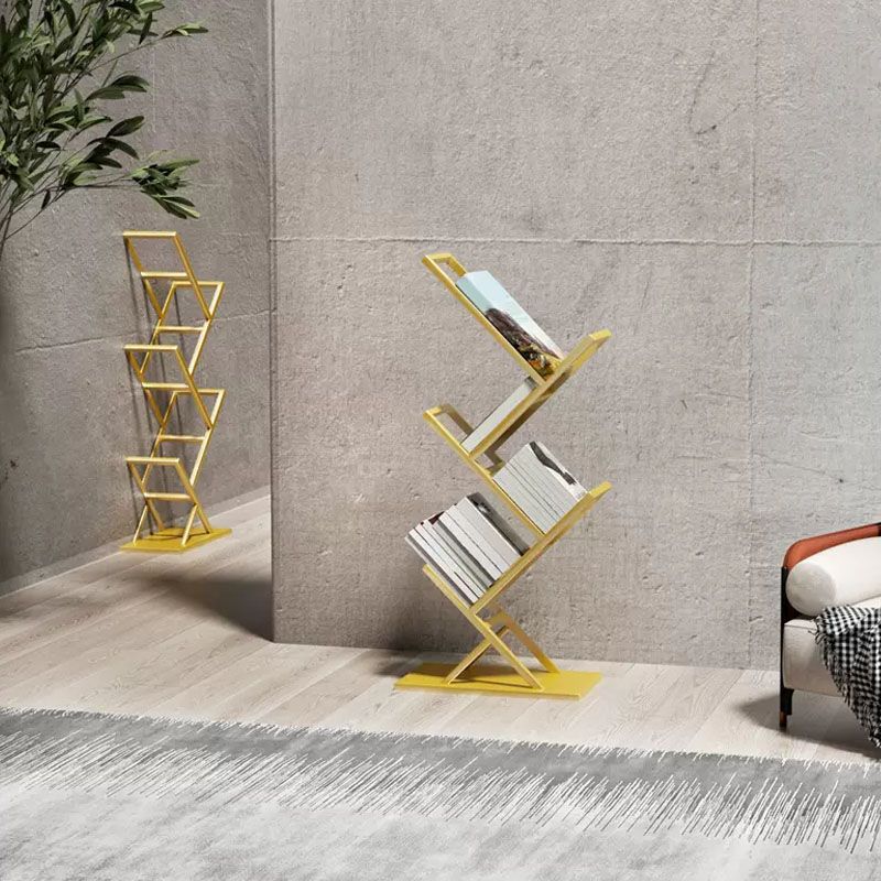 4 Shelves Contemporary Etagere Bookcase Open Back Metal Bookshelf