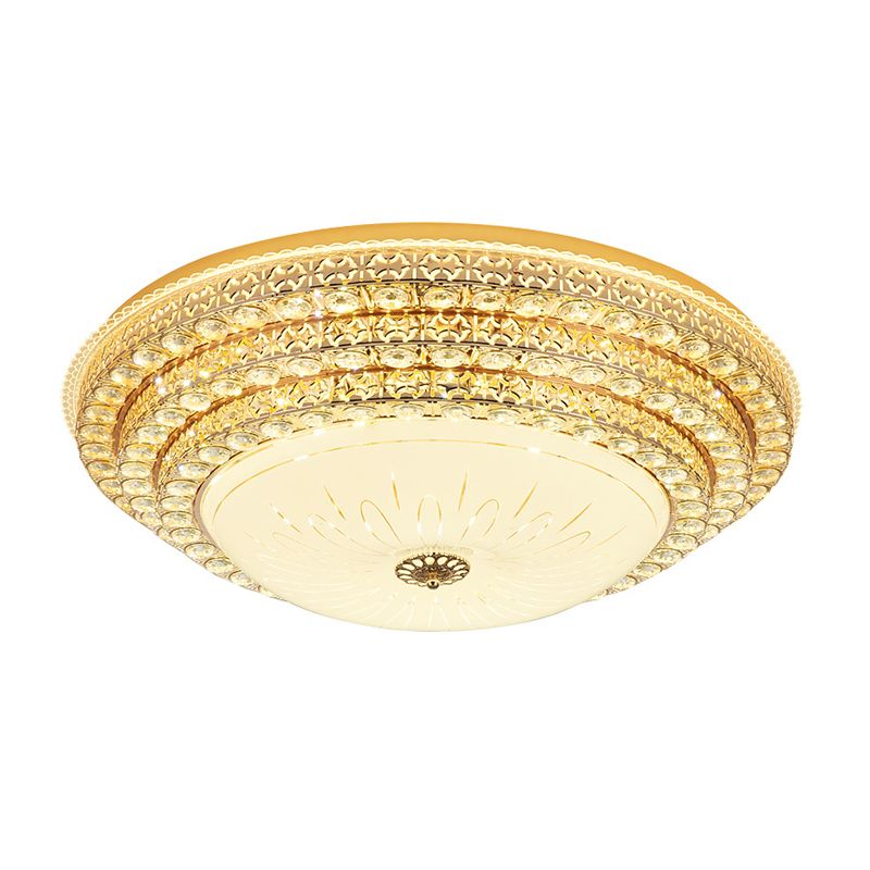 Crystal Gold LED Ceiling Light in Modern Luxury Style Wrought Iron Flush Mount with Glass Shade